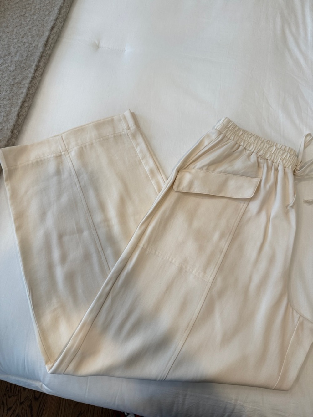 Sienna Sky Cream Wide-Leg Pants with Drawstring Waist